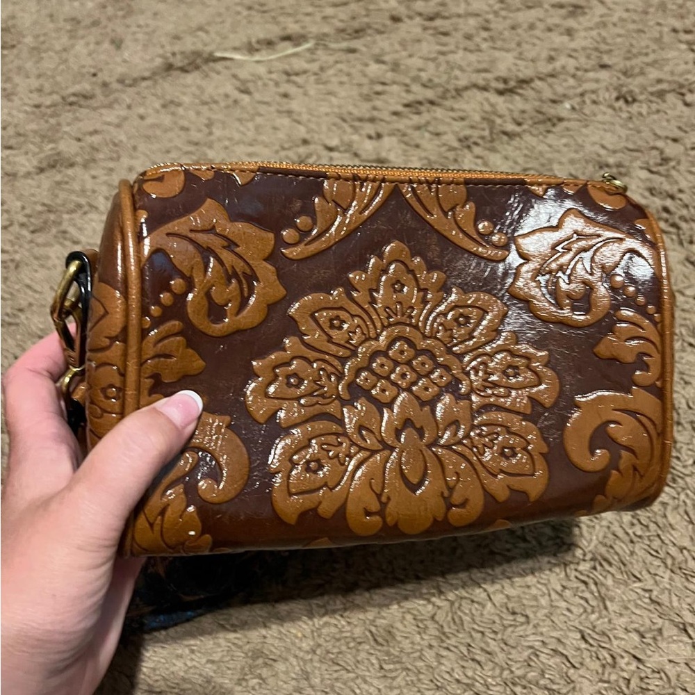 Brown Embossed Leather Crossbody Bag